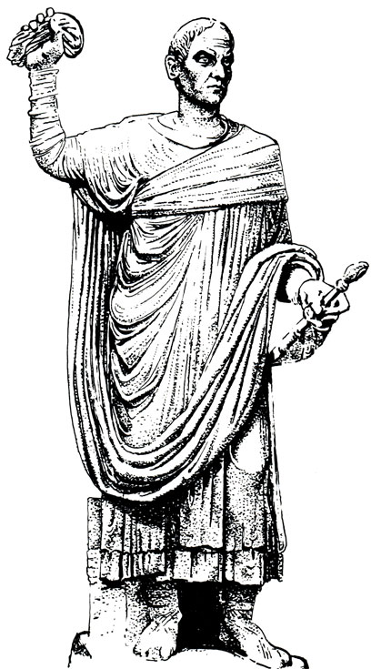 Гигантская статуя римского магистрата (очевидно, эдила, открывающего публичные игры). Рим, Палаццо деи Консерватори