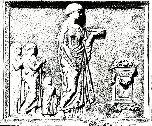 Сцена семейного жертвоприношения. Римский рельеф. Рим. Вилла Альбани