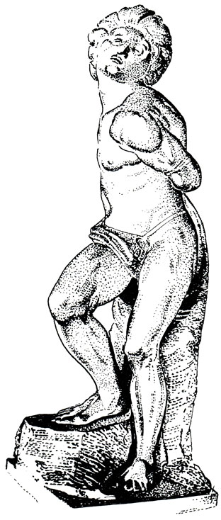 Микеланджело. Связанный раб. Одна из мраморных фигур (не совеем ясная по замыслу) для незаконченного надгробия напы Юлия II. Париж, Лувр