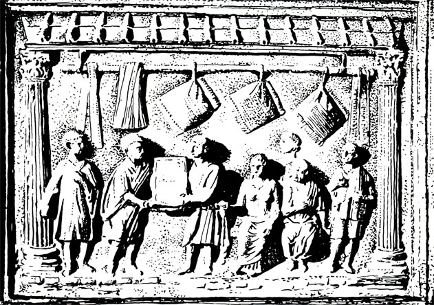 Лавка торговца тканями. Римский рельеф. Флоренция, Галерея Уффици